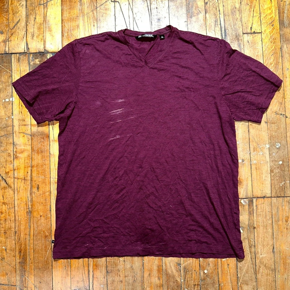 Travis Mathew T-Shirt Men's XL Burgundy Stripe Short Sleeve V-Neck Pullover